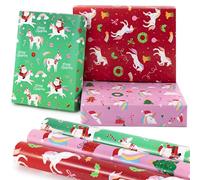 Beautiful Christmas Wrapping Paper for Girls - Set of 3 Fun Unicorn Themed Paper Rolls With Cute Designs for Kids - Add a Touch of Magic to Every Holiday Gift You Wrap - 17" x 120" Per Roll