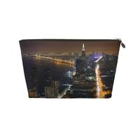 Beautiful City Night View Prints PVC Leather Travel Toiletry Bag with Gold Zippers, Waterproof Cosmetic Organiser for Makeup, Toiletries & Essentials