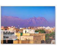 Beautiful City Scape, Old and Modern Houses at The of Purple Barren Mountain Range, Haze or Smog and Blue Sky at Evening, View from The Roof, Isfahan (Esfahan), Iran (Persia), Middle, Fridge Magnet