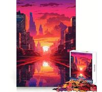 Beautiful Cityscape Sunset Puzzle for Adults 1000 Pieces Memory Enhance Quiet Recreation Accurate Cut Birthday Gift (50x75cm)