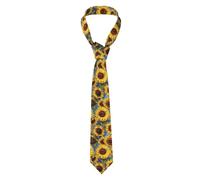 Beautiful Classic Silk Tie Set for Men, Sunflowers Design, Black, One size