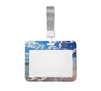 Beautiful Cloud Beach ID Badge Holder with Lanyard ID Card Holders Waterproof Plastic Name Card Case Sliding ID Protector Pouch Name Tag Holders for Office Work Business