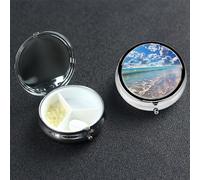 Beautiful Cloud Beach Pill Case 3 Compartment Pill Box Portable Metal Pill Organizer Cute Travel Pill Container Vitamin Organizer for Purse Pocket Travel Gift