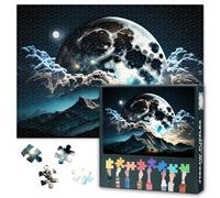 Beautiful Cloud Landscape Jigsaw Puzzles for Adults 1000 Pieces, Full Moon and Dark Clouds Over a Mountain Range 1000 Piece Puzzle, Serene Natura Jigsaw Puzzles, 19.5 x 27.5 Inch