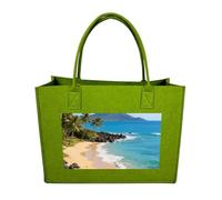 Beautiful Coastline of Volcanic Island Felt Tote Bag Reusable Large Handbag | Foldable Grocery Shopping Bag for Women Men, Daily Commute, Work,Travel, Lightweight, Christmas Gift Bags