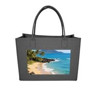 Beautiful Coastline of Volcanic Island Felt Tote Bag Reusable Large Handbag | Foldable Grocery Shopping Bag for Women Men, Daily Commute, Work,Travel, Lightweight, Christmas Gift Bags