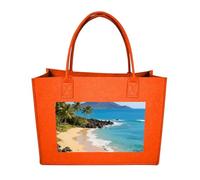 Beautiful Coastline of Volcanic Island Felt Tote Bag Reusable Large Handbag | Foldable Grocery Shopping Bag for Women Men, Daily Commute, Work,Travel, Lightweight, Christmas Gift Bags