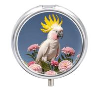Beautiful Cockatoo Bird Flower Pill Organizer 3 Compartments, Round Small Pill Box for Purse & Pocket, Portable Daily Medicine Box to Hold Vitamins, Supplements, Pills, Fish Oil