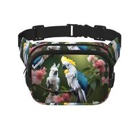 Beautiful Cockatoo Bird Flower print Fanny Pack Purse with Adjustable Strap Square Double Layer Waist Bag Belt Unisex Everywhere