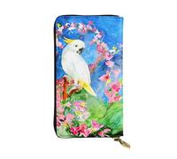 Beautiful Cockatoo Bird Flower Print Leather Long Clutch Wallet for Women â€“ Fashionable with Multiple Card Slots, Coin Pocket, Black, One Size
