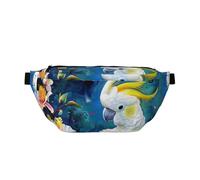 Beautiful Cockatoo Bird Flower Printed Fanny Pack Waist Bag for Men Women, Adjustable Bumbags Hip Bum Bag Travel Crossbody Bags Sports Running Hiking Belt Bag