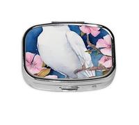 (Beautiful Cockatoo Bird Flower) Square Pill Box with 2 Compartment Small Pill Organizer Portable Pill Case Vitamin Containers, Travel Essentials 5.5x4x1.8 cm