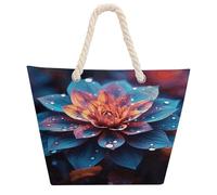 Beautiful Color Flower Tote Bag Hemp Rope Beach Bags for Vacation Soft Large Capacity Grocery Handbag for Beach Travel