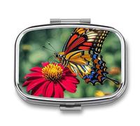 Beautiful Colorful Butterflys Pill Box 2 Compartment - Small Metal Medicine Organizer Portable Pill Case for Purse Pocket Travel Vitamin Organizer for Men Women, BPA-Free