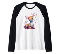 Beautiful Colorful Deer with Butterflies Fawn Raglan Baseball Tee
