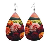 Beautiful Colorful Flowers Earrings for Women Teardrop Leather Earring Double Sided Drop Dangle Earrings Lightweight Women's Ear Accessories Jewelry Fashion Birthday Gift