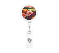 Beautiful Colorful Flowers Retractable Badge Reel Heavy Duty Badge Holder with Belt Clip Retractable Lanyards ID Card Holder with Keychain Name Badge Clips for Office Nurse Employee