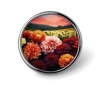 Beautiful Colorful Flowers Round Brooch Pin Aluminum Alloy Lapel Badge with Art Design Decorative Pin for Jackets Backpacks Fashion Accessory for Daily Wear And Party Decoration