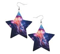 Beautiful colorful jellyfish Prints Leather star earrings Pendant Stylish and light Lightweight Dangle for Women Girls, One Size, Leather, No Gemstone