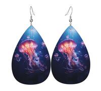 Beautiful colorful jellyfish Prints Leather Teardrop earrings Pendant Stylish and light Lightweight Dangle for Women Girls, One Size, Leather, No Gemstone