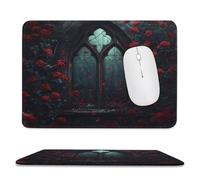 Beautiful Colorful Rose Stitched Edge Mouse Pad,Romantic Mid Century Gothic Castles Window Floral Soft Mousepad with Non-Slip for Office,Home 9.4"x7.9"