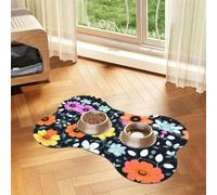 Beautiful colourful flowers Bone Shaped Absorbent Dog Feeding Mat