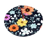 Beautiful Colourful Flowers Christmas Tree Skirt 30" Fashion Holiday Accessories Suitable for Halloween and Christmas