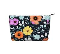 Beautiful Colourful Flowers Corduroy Makeup Bag – Versatile Cosmetic Pouch with Zipper for Daily Use and Travel Capacity Organizer