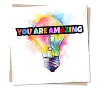 Beautiful Colourful Support or Positivity Card for Loved One - You are Amazing - Lightbulb, Lighting - Well Done, Exam Success, New Job for Special Someone, Family, Friend, Bestie, Relative