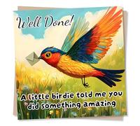 Beautiful Congratulations Card for Loved One - Parrot, Colourful, Majestic - Well Done! A Little Birdie Told Me You Did Something Amazing - for Son, Daughter, Niece, Nephew, Sister, Brother, Relative