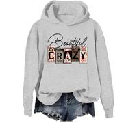 Beautiful Crazy Hoodie Women Western Country Music Sweatshirt, Inspirational Letter Print Pullover Tops Grey