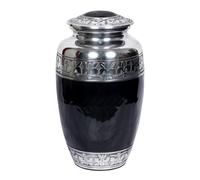 Beautiful Cremation Funeral Large Urns Ashes Granite Engraved Silver with Velvet Bag for Human Funeral with Velvet Bag (Pearl Black, 6.5''W, X 6.5''L, X 10.5''H, = Inches)