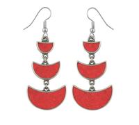 Beautiful Crescent Moon Shape Compressed Red Coral Inlay Unique Designer Ethnic Tribal Gypsy Drop Earrings for Women 925 Silver Plated Fashion Boho Earrings by Artisan