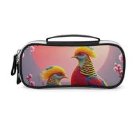 Beautiful Cuckoo Bird Pencil Case with Handle, Large Capacity PU Leather Pencil Bag Office Organizer, Portable Cosmetic Bag for Travel, Home