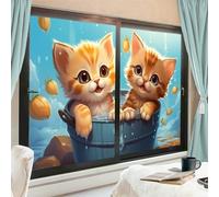 Beautiful Cute Cat Privacy Window Film Cartoon Animals Modern Stained Glass Window Coverings No Glue Static Cling Window Film for Home Office Stores 45 x 60 cm x2 Pcs
