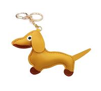 Beautiful Dachshund Dog Key Grove Pendant PU Leather Pendant Keyring Backpack Decoration Tiny Dog Charm Jewellery Keychain, yellow, B