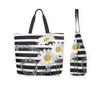 Beautiful Daisy Flower Musical Note Stripe Tote Bag for Women Ladies Handbags Shoulder Bags For Work Beach Travel Shopping