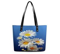 Beautiful Daisy Tote Bag Large Soft Leather Purse with Zipper Lightweight Ladies Shoulder Handbag