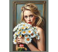 Beautiful Danish Woman with Marguerite Daisy & Flag, Dot Grid Journal