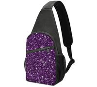 Beautiful Dark Purple Bling Glitter Sparkles Black White Milk Cow Spots Print Pattern Large Capacity Portable Chest Bag, Single Shoulder Chest Bag
