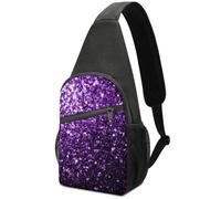 Beautiful Dark Purple Glitter Sparkles Black White Milk Cow Spots Print Pattern Large Capacity Portable Chest Bag, Single Shoulder Chest Bag