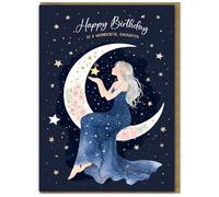 Beautiful Daughter Birthday Card - Crescent Moon & Stars - Large A5 Size Pretty Birthday Cards for Daughter