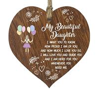 Beautiful Daughter Hanging Wooden Heart Sign Plaque Daughter Gifts from Mum Dad - Dark Wood Hearts Sign, Womens Gifts, Daughter Gifts from Parents, Inspirational Christmas Birthday Present