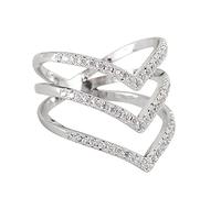 Beautiful Daughter Star Ring Silver V Shape Ring Diamond Three Rows V Rhinestone Ring Elegant Geometry Rhinestone Ring Full Diamond Rings For Women Size 6 9 Dome Ring (Silver, 6)