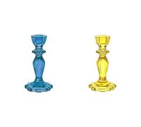 Beautiful & Decorative Glass Candlestick Holder Stand for candles, Ideal, Valentines, Christmas or Wedding Anniversary Present Blue & Yellow