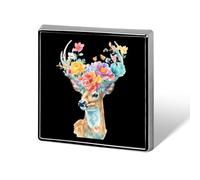 Beautiful Deer with Colorful Flowers Novelty Brooches & Pins Square Personalised Metal Lapel Badge with Butterfly Clutch Clasp