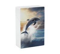 Beautiful Dolphin Cigarette Case for Regular King Size 85mm 20 Capacity Push to Open Hard Shell Cigarette Box Portable & Waterproof Cigarettes Case for Men Women Pocket Cigarettes Holder, Cig Accessor