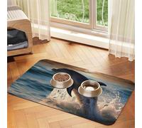 Beautiful Dolphin Dog Food Mat, Absorbent Pet Feeding Mat for Food and Water Bowls Non-Slip Placement Pad for Floors Waterproof Quick Dry Water Dispenser Mat for Dogs Puppy Cats 16x24 Inch