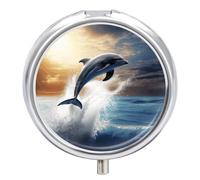 Beautiful Dolphin Pill Box,3 Compartments Round Small Pills Case Moisture-Proof Portable Pill Container for Travel Vitamins Fish Oil Supplements