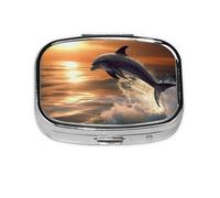 Beautiful Dolphin Printed Square Pill Organizer with 2 Compartments, Portable Mini Pill Box Pill Case for Medicine, Vitamin, Fish Oil, Supplements